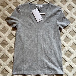 Lacoste Women's Gray Short Sleeve V Neck Tee T Shirt New with tags